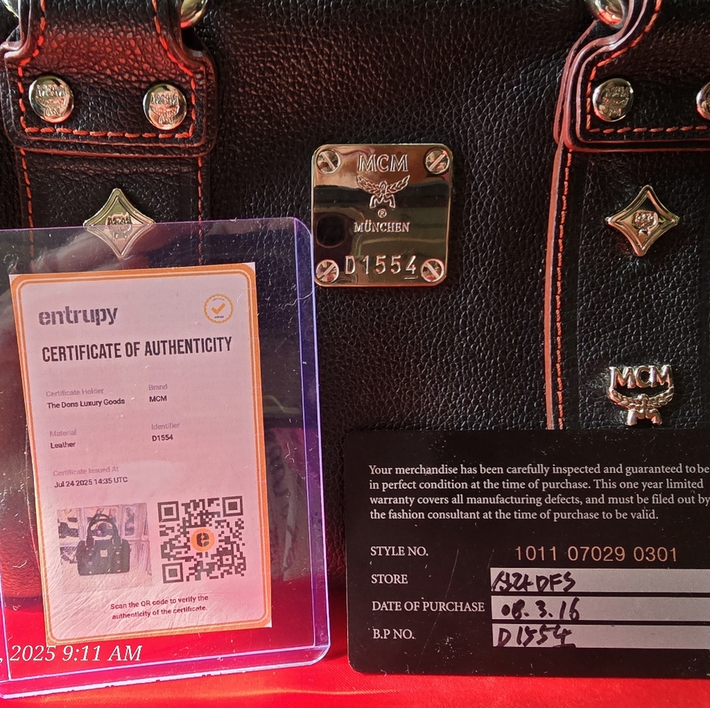 MCM RARE small Boston blk w/red stitching Bag w/coa & mcm card of authenticity
